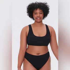 Plus Size Black High Waisted Ribbed Bikini Bottom